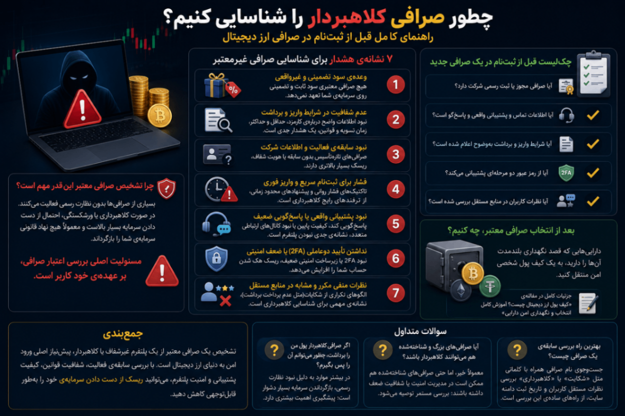چطور صرافی ارز دیجیتال معتبر را از کلاهبردار تشخیص دهیم؟ ۷ نشانه‌ی هشدار